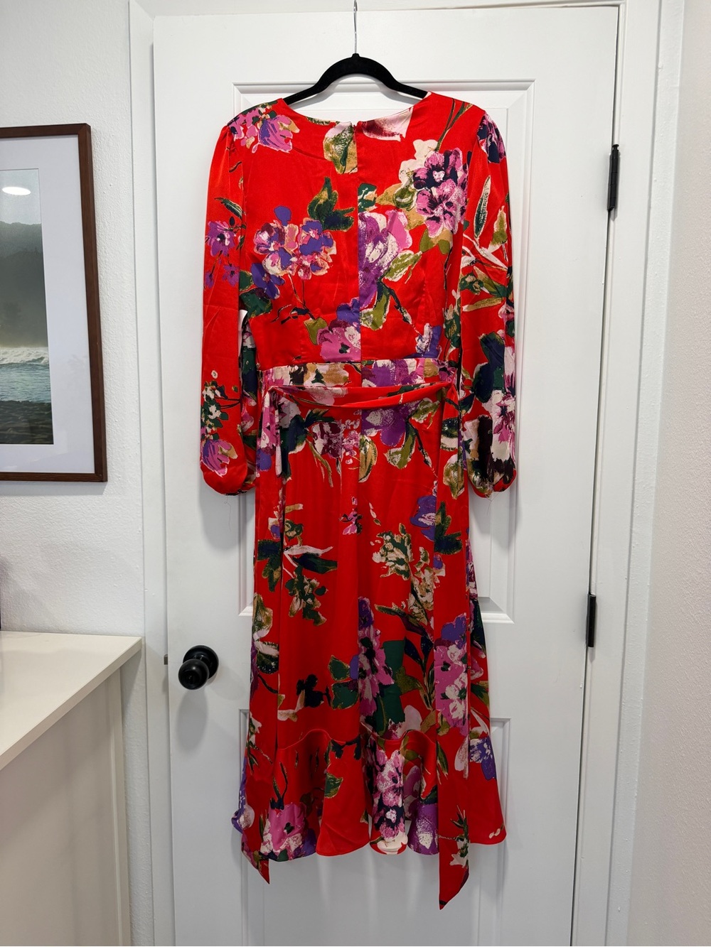 Red Floral Wrap Midi Tahari Dress - Women - Picture 2 of 4